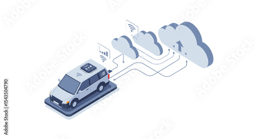Autonomous vehicle data sharing with cloud connectivity for smart technology solutions isometric style vector illustration