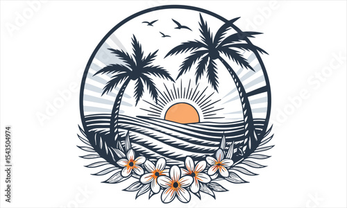 Summer beach sticker set with cute tropical elements.