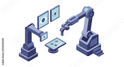 Futuristic robotics and artificial intelligence in technology innovation design isometric style vector illustration