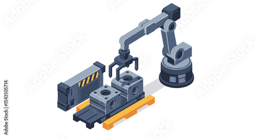Industrial robotics and automation technology for modern manufacturing isometric style vector illustration