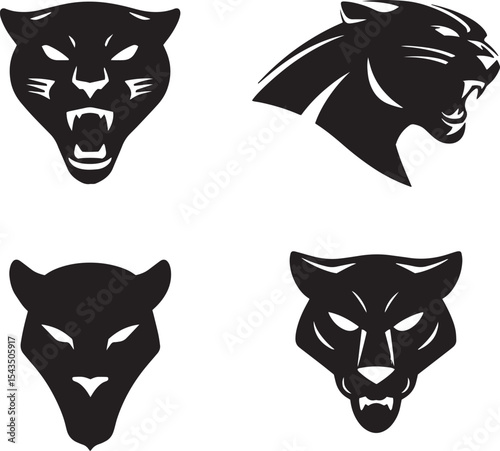 Panther Head Vector Icons, Wild Cat Face Symbols, Black Panther Logos