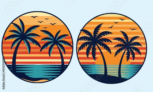 Summer beach sticker set with cute tropical elements.