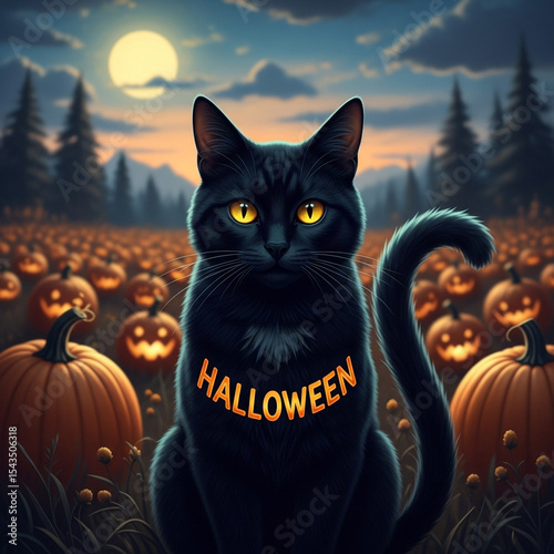 Halloween Black Cat Among P...