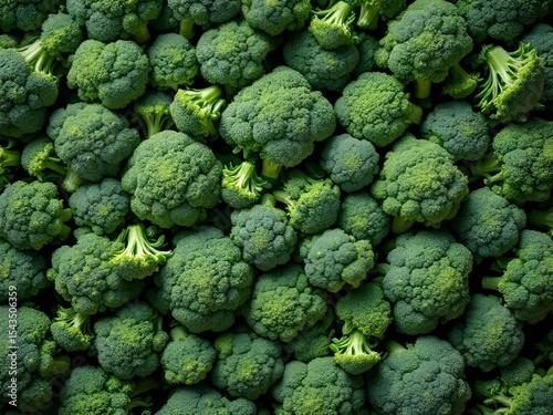 A close-up photo of many fresh broccoli florets.