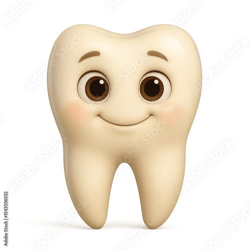 Smiling cartoon tooth character standing on white background  