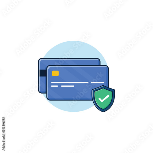 Bank Card with Shield Vector Illustration. Bank Card Security Concept Design