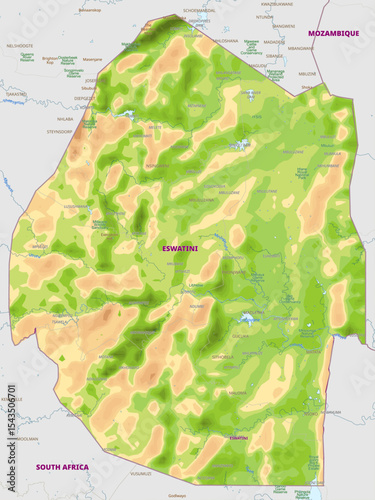 Detailed physical map of Swaziland