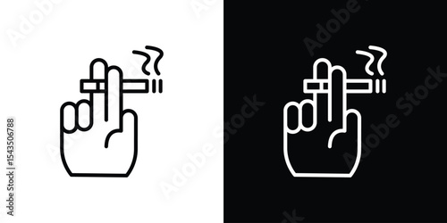 Hand holding cigarette icon filled flat sign concept for web design.