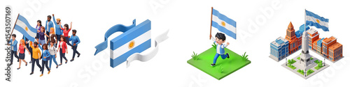 Celebrating Argentine Independence Day with people and flags  