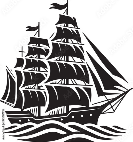 sailing ship vector silhouette logo design on white background