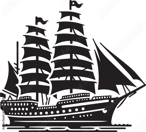 sailing ship vector silhouette logo design on white background