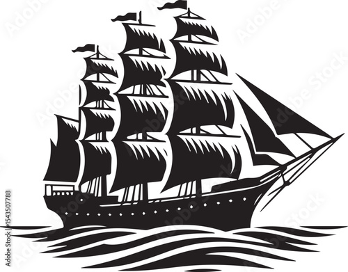 sailing ship vector silhouette logo design on white background