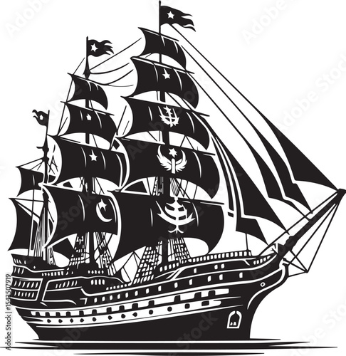 sailing ship vector silhouette logo design on white background