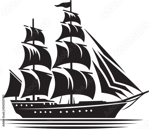 sailing ship vector silhouette logo design on white background
