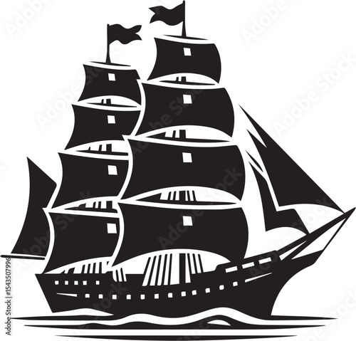 sailing ship vector silhouette logo design on white background