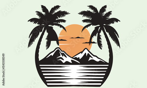 Summer beach sticker set with cute tropical elements.