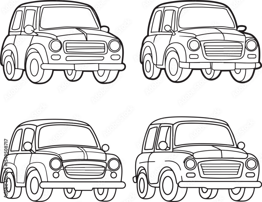 Obraz premium Set of vintage car icons and silhouettes vector collection