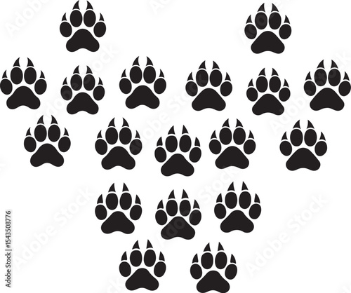 Animal paw prints and black silhouettes of Cas and other animals in a decorative vector design set
