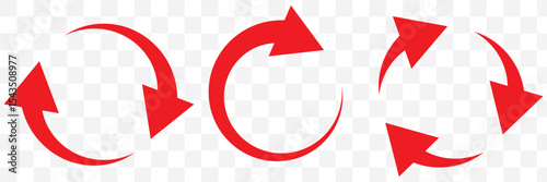 circle arrow icon set. Red circular arrow icon, refresh, reload arrow icon symbol sign. Red Reload vector icon set. repeat vector. restart or reset sign. Repeat cycle symbol. Red rotation arrow. 
