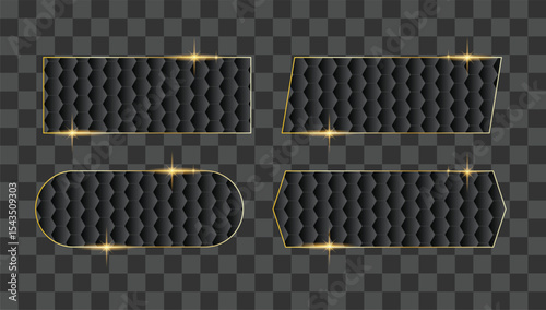 Hexagon Shapes Black Frames with Golden Shiny Borders. Graphic elements and concepts for industrial illustration vector art