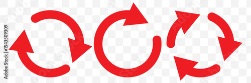 circle arrow icon set. Red circular arrow icon, refresh, reload arrow icon symbol sign. Red Reload vector icon set. repeat vector. restart or reset sign. Repeat cycle symbol. Red rotation arrow. 