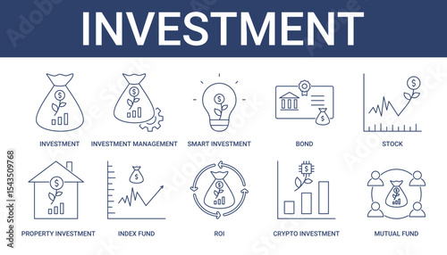 Investment Icon Set Collection with smart investment and investment management icon