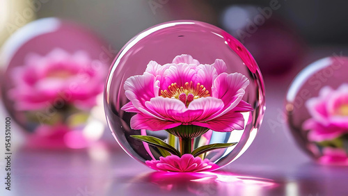 A pink marble with a flower inside.