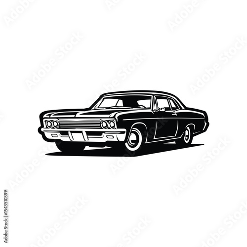 Classic american muscle car sedan monochrome vector isolated