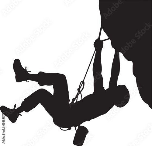 Climber Rappelling Down Cliff Silhouette

Extreme Rappelling Action Vector Scene

Mountain Rappelling Gear Silhouette Design

Rappeller Hanging on Rock Face Vector Art

Vertical Descent Adventure Silh