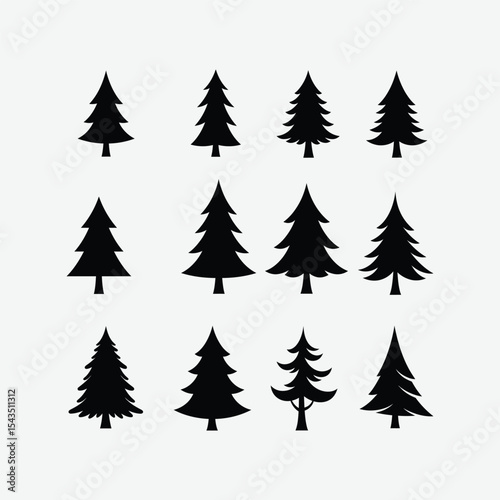 Perfect for Christmas, pine tree icons, and winter vector art on a white background.