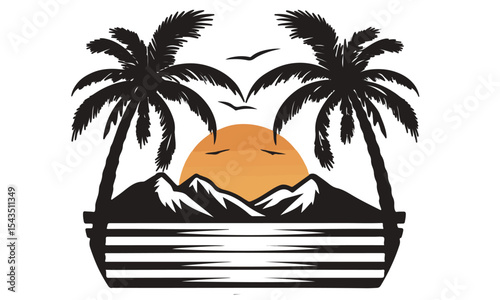 Summer beach sticker set with cute tropical elements.