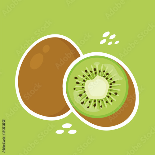 Green kiwi sticker cartoon with white outline. Can be used for sticker and wallpaper