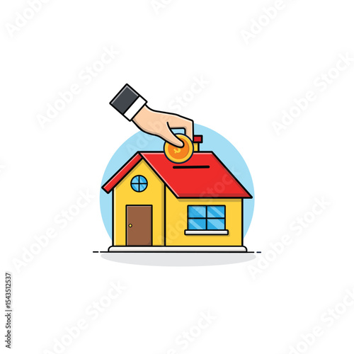 House with Hand Dropping Coin Vector Illustration. Real Estate Investment Concept Design