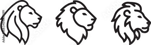 Lion Head Outline Icons, Simple Line Art, Animal Logo Designs.