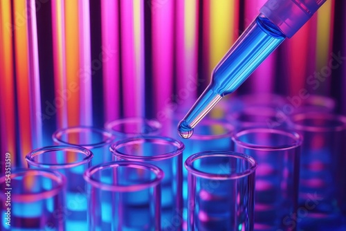 Vibrant Laboratory Scene Featuring Test Tubes and a Glass Pipette, Highlighting the Intricacies of Scientific Research and Experimentation with Radiant Backgrounds
