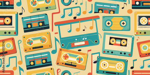 Retro Cassette Tapes Music Design Seamless Pattern for Branding and Print Projects