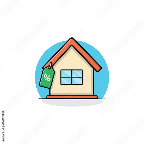 House with Discount Tag Vector Illustration. Real Estate Investment Concept Design
