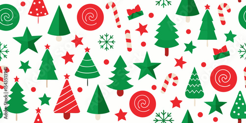 Festive Christmas design featuring charming trees, stars, candy canes, and snowflakes perfect for holiday branding and seasonal projects