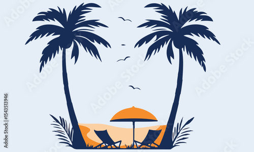 Summer beach sticker set with cute tropical elements.