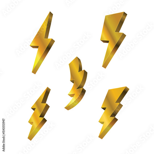 Shimmering 3D Gold Lightning Bolts: A Dazzling Collection for Dynamic and High-Impact Visual Designs