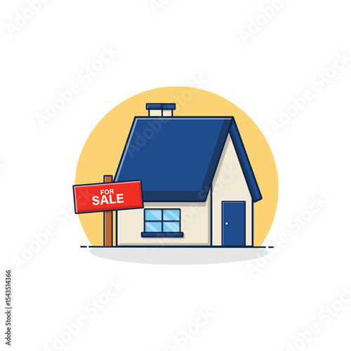 House with Sale Banner Vector Illustration. Real Estate Sale Concept Design