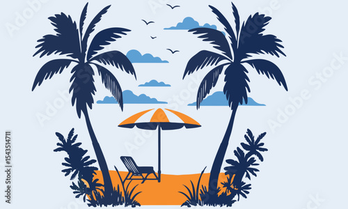 Summer beach sticker set with cute tropical elements.