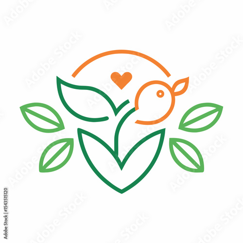 Love Leaves Birds Logo Line Art Vector Minimalist Icon Design