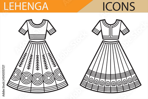 Lehenga Icons Featuring Indian Wedding Dresses, Traditional Fashion, and Embroidery Designs