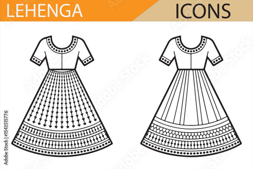 Set of Bridal Lehenga Icons for Traditional Wedding and Festive Attire Representations