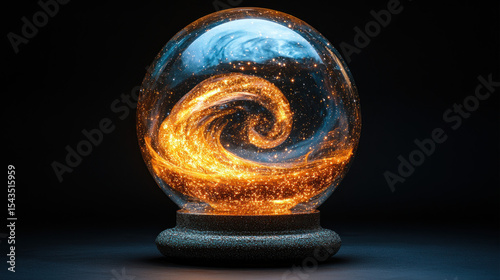 A glass orb, illuminated by fiery spiral