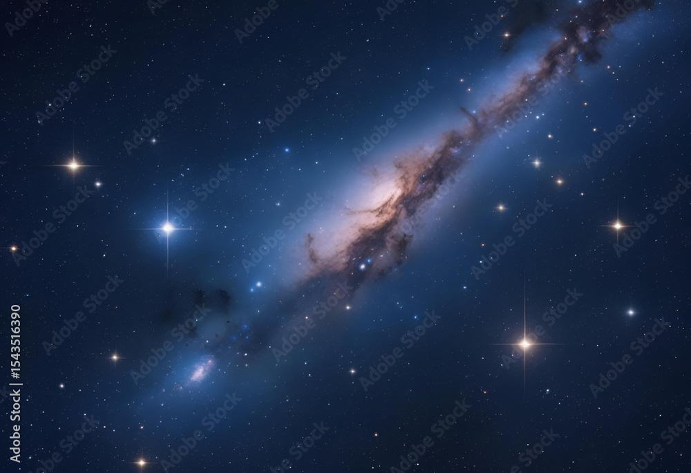 Obraz premium Cosmic display of stars and a nebula in deep space, revealing the vastness and beauty of the universe.