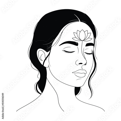 Black and white line art of eyes closed in peace conveying calm and relaxation