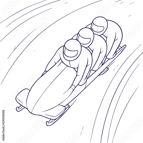 Bobsled team racing downhill on icy track illustration