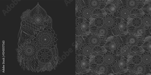 Dark ethnic seamless and simple pattern, floral and abstract ornament